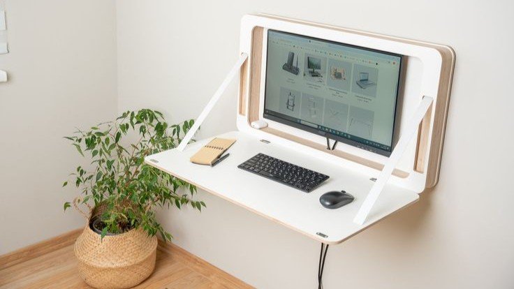 Wall-mounted foldable desk setup
