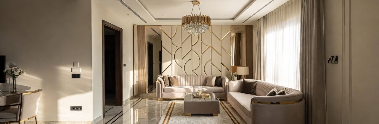 Ultra-realistic wide horizontal luxury home interior in Lucknow