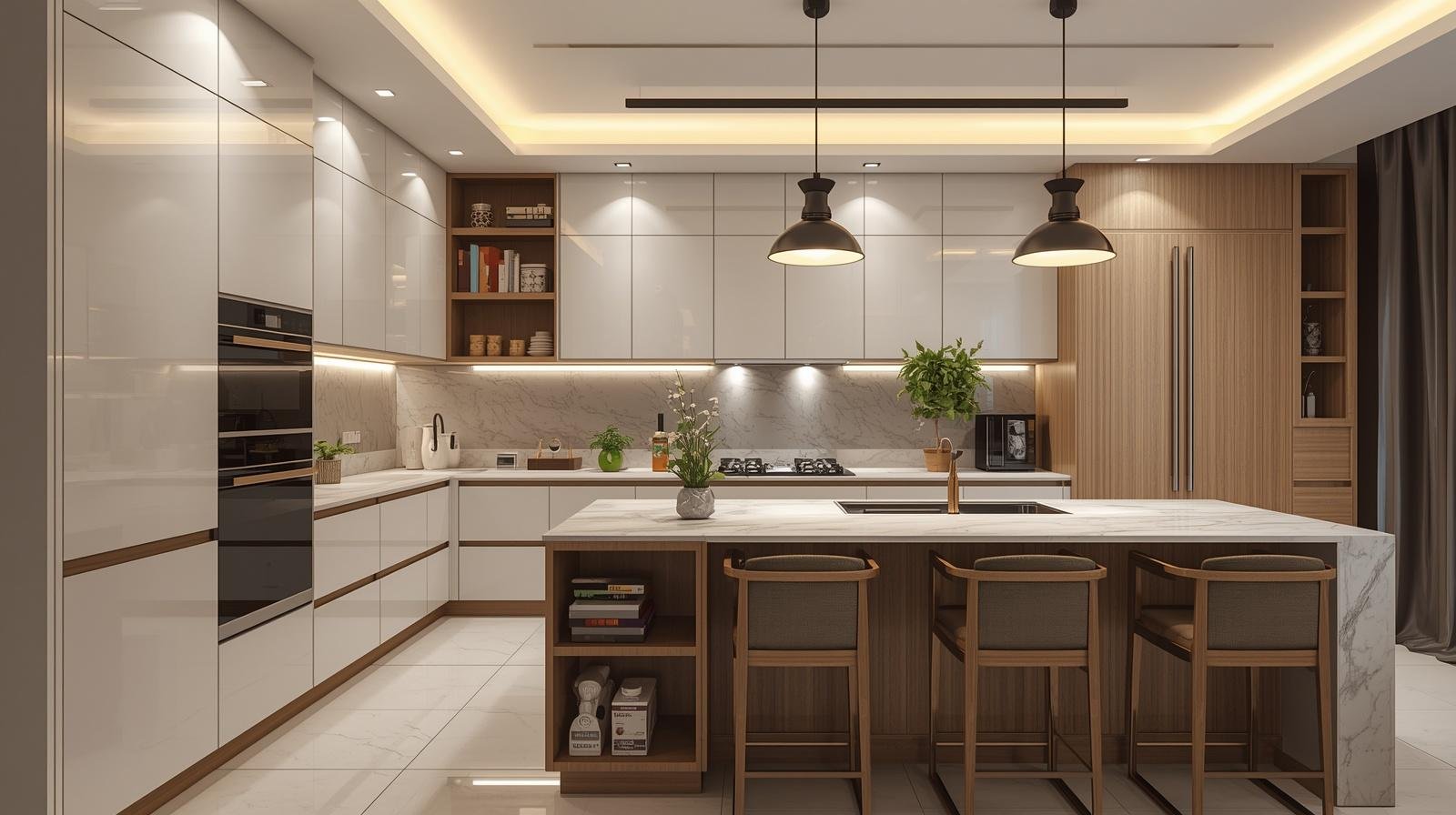 Modern modular kitchen interior in a luxury apartment in Lucknow