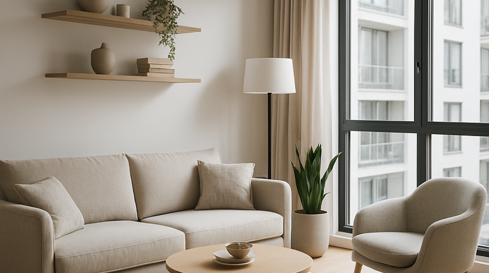 Modern small apartment interior design with stylish living room